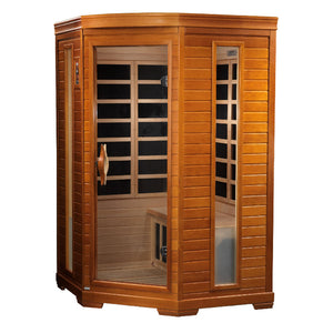 Dynamic Heming 2-person Corner Low EMF Infrared Sauna 7 Dynamic Low Carbon Heaters and Built-in Speakers with Bluetooth and MP3