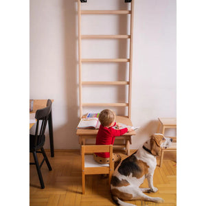 Wooden stall bars childrens ladder for home – BenchK 112 with desk