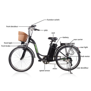 NAKTO City Electric Bicycle 26" CAMEL Women with Plastic Basket