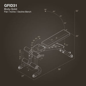 Body Solid Flat/Incline/Decline Bench, 2"X 2", GFID31