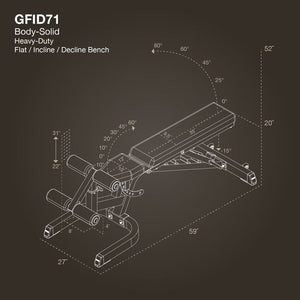 Body Solid Flat/Incline/Decline Bench, 2"X3", GFID71