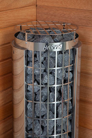 Harvia Cilindro Half Series 9kW Stainless Steel Sauna Heater at 240V 1PH with Built-In Controls