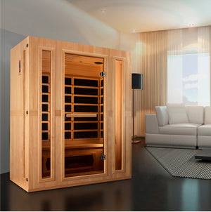 Maxxus 3-Person Corner Hemlock Low EMF Infrared Sauna with 7 Dual Tech Heaters and Built-in Speakers with Bluetooth and MP3