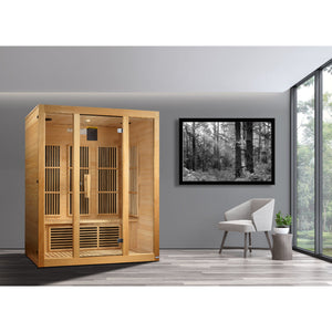 Maxxus "Bellevue" 3-Person Hemlock Low EMF Infrared Sauna with 7 Carbon Tech Heaters and Sound System