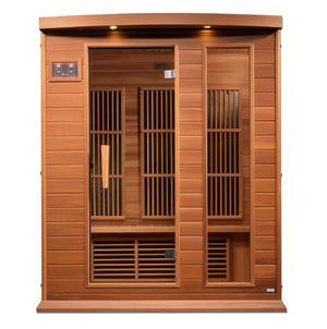 Maxxus 3-Person Near Zero EMF Red Cedar Infrared Sauna 7 Pure Tech Carbon Heaters and Built-in Speakers with Bluetooth and MP3