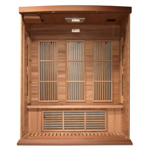 Maxxus 3-Person Near Zero EMF Red Cedar Infrared Sauna 7 Pure Tech Carbon Heaters and Built-in Speakers with Bluetooth and MP3