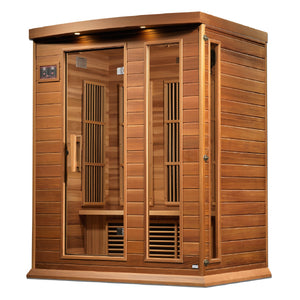 Maxxus 3-Person Near Zero EMF Red Cedar Infrared Sauna 7 Pure Tech Carbon Heaters and Built-in Speakers with Bluetooth and MP3