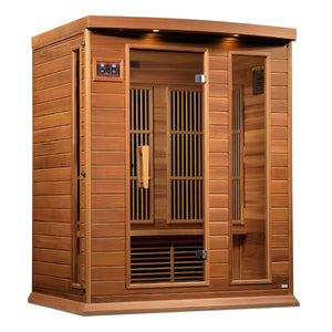 Maxxus 3-Person Near Zero EMF Red Cedar Infrared Sauna 7 Pure Tech Carbon Heaters and Built-in Speakers with Bluetooth and MP3