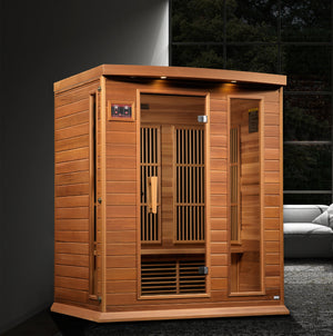 Maxxus 3-Person Near Zero EMF Red Cedar Infrared Sauna 7 Pure Tech Carbon Heaters and Built-in Speakers with Bluetooth and MP3