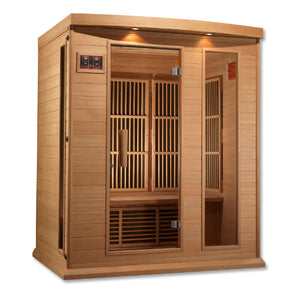 Maxxus 3-Person Hemlock Low EMF Infrared Sauna with 7 Carbon Tech Heaters and Built-in Speakers with Bluetooth and MP3