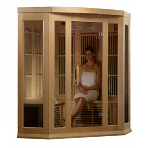 Maxxus 3-Person Corner Hemlock Low EMF Infrared Sauna with 9 Carbon Tech Heaters and Built-in Speakers with Bluetooth and MP3