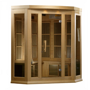 Maxxus 3-Person Corner Hemlock Low EMF Infrared Sauna with 9 Carbon Tech Heaters and Built-in Speakers with Bluetooth and MP3