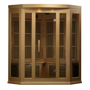 Maxxus 3-Person Corner Hemlock Low EMF Infrared Sauna with 9 Carbon Tech Heaters and Built-in Speakers with Bluetooth and MP3