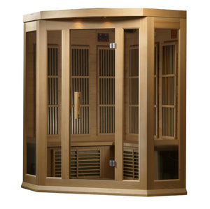 Maxxus 3-Person Corner Hemlock Low EMF Infrared Sauna with 9 Carbon Tech Heaters and Built-in Speakers with Bluetooth and MP3