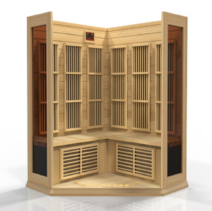 Maxxus 3-Person Corner Hemlock Low EMF Infrared Sauna with 9 Carbon Tech Heaters and Built-in Speakers with Bluetooth and MP3