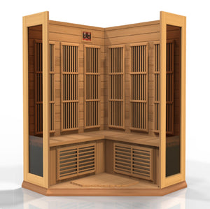 Maxxus 3-Person Corner Low EMF Red Cedar Infrared Sauna with 9 Dual Tech Heaters and Built-in Speakers with Bluetooth and MP3