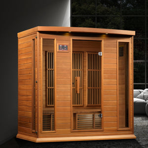 Maxxus 4-Person Near Zero EMF Red Cedar Infrared Sauna 9 Pure Tech Carbon Heaters and Built-in Speakers with Bluetooth and MP3