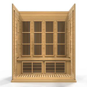 Maxxus 4-Person Hemlock Low EMF Infrared Sauna with 9 Carbon Tech Heaters and Built-in Speakers with Bluetooth and MP3