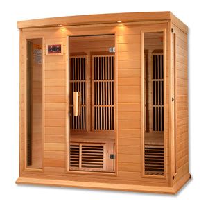 Maxxus 4-Person Hemlock Low EMF Infrared Sauna with 9 Carbon Tech Heaters and Built-in Speakers with Bluetooth and MP3