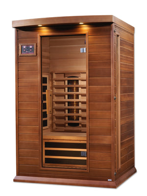 Maxxus 2-Person Full Spectrum Near Zero EMF Red Cedar Infrared Sauna 6 Tech Carbon Heaters and Built-in Speakers with Bluetooth and MP3