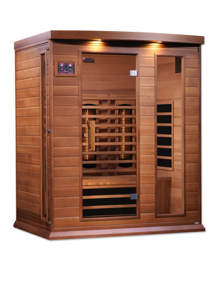 Maxxus 3-Person Full Spectrum Near Zero EMF Red Cedar Infrared Sauna 7 Pure Tech Carbon Heaters and Built-in Speakers with Bluetooth and MP3