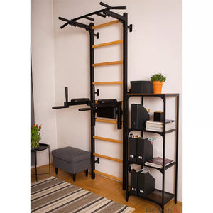 Black stall bar for home with pull-up bar and dip station – BenchK 722B