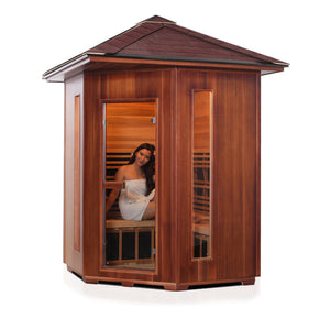 Enlighten Sauna RUSTIC 4-Person Corner Full Spectrum Infrared Sauna